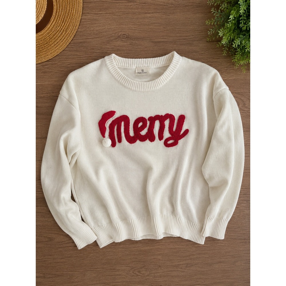 Urban Daizy Merry Christmas Sweater White Red Chenille Santa Hat M/L K4928-B